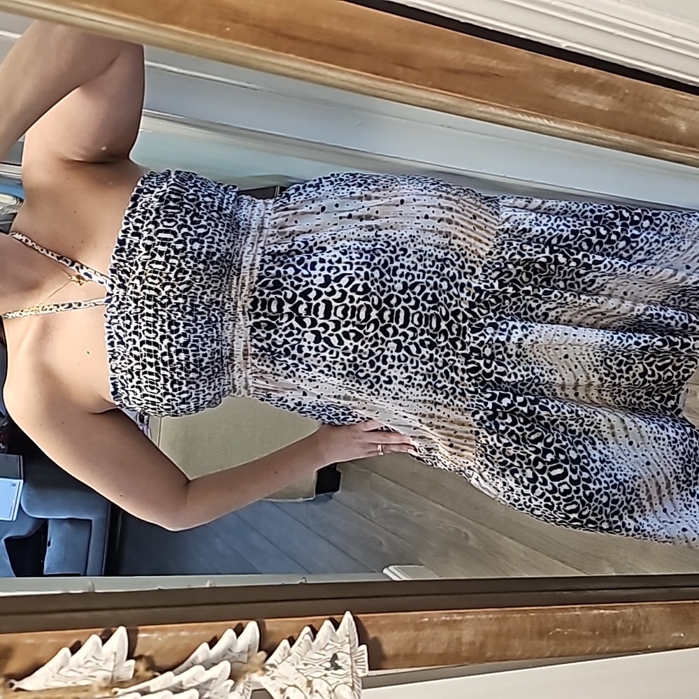 Hale Bob Smocked Chettah Pattern Maxi Dress